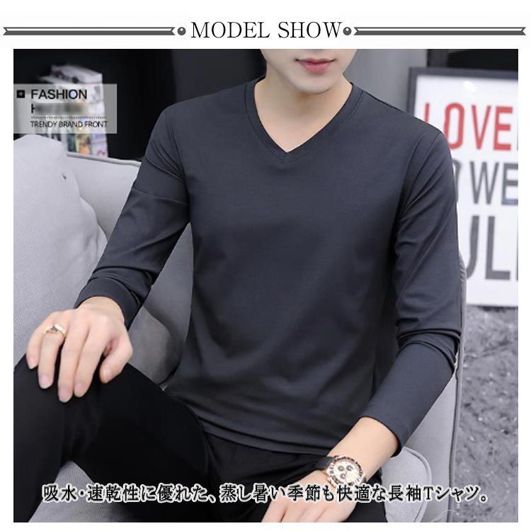 2色 メンズ 長袖 フェイクツーピース シャツ＋Vネックスウェット ロンt メンズ vネック ロングtシャツ 春ニット 春セーター 長袖t