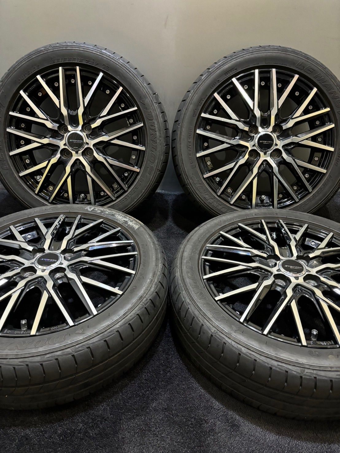 ★165/55R15 DUNLOP/LE MANS V 21年製 AME シュタイナー 15インチ 4.5J +45 100 4H 夏タイヤ サマータイヤ4本 N-BOX スペーシア (南1-G862)