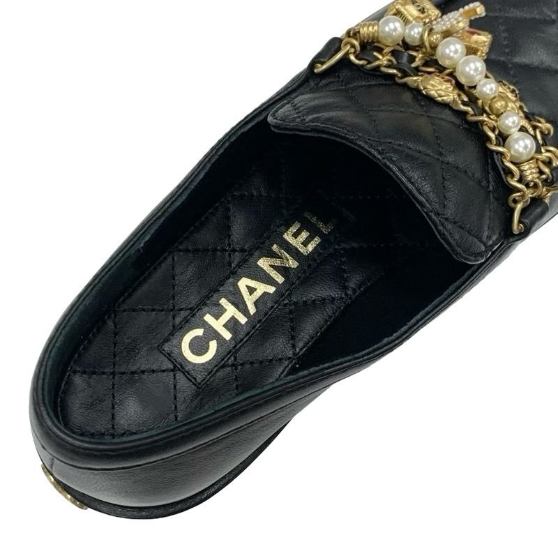 【脚長ヒール♢ゴールドチェーン】CHANEL*ローファー シャネル CHANEL ローファー 革靴 靴 シューズ レザー ブラック