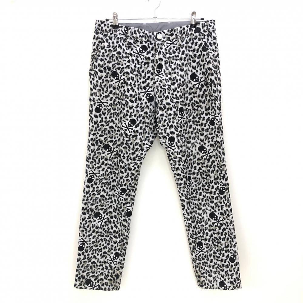 特価ダンスウィズドラゴン 裏起毛パンツ 白×黒 レオパード柄 スカル メンズ 3(L) ゴルフウェア Dance With Dragon