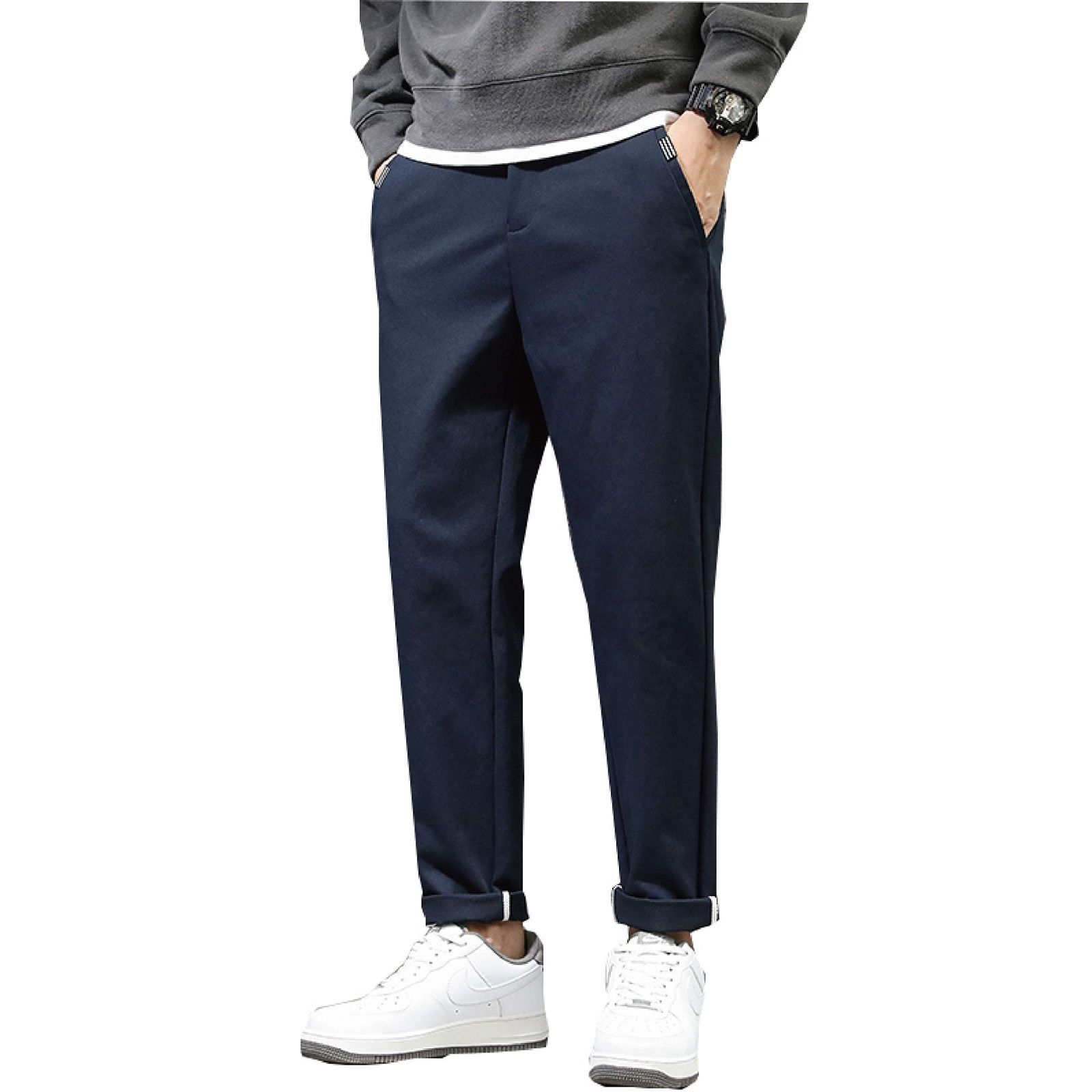 【新着商品】秋冬 ロングパンツ オフィスカジュアル ストレッチ ズボン スリム テーパード スキニーパンツ 大きいサイズ チノパン スラックス メンズ 細身 ゴルフパンツ 美脚 [YUSHOW] 黒パン