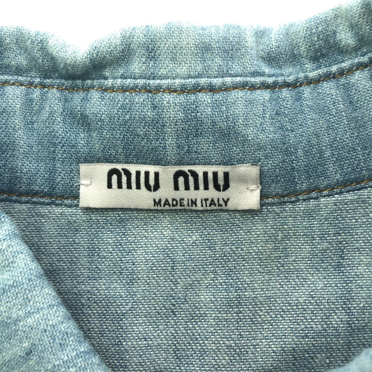 質屋 miumiu ミュウミュウ バブルスリーブ コットンデニムシャツ パールボタン サイズ36 Sサイズ H18923 みいち質店 質屋 miumiu ミュウミュウ バブルスリーブ コットンデニムシャツ