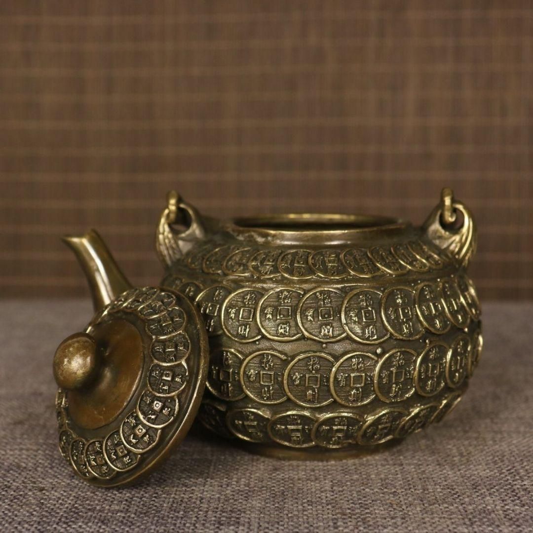 銅器 銅銭壺 提梁壺 招財銅銭茶壺 茶道具 工芸品 置物 - メルカリ