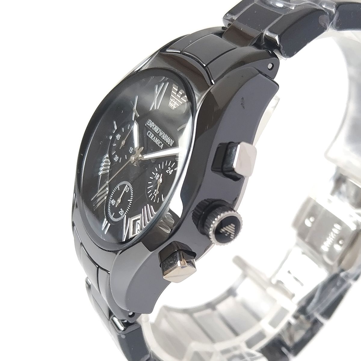 ちーちゃん出品いろいろ_時計レディース腕時計ブラック新品エンポリオアルマーニ美しいセラミック黒クロノクォーツ