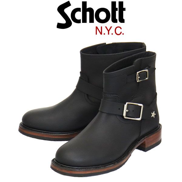 Schott (ショット) S35503T 5991002 SHORT ENGINEER BOOTS サイドロゴ ショート エンジニア レザーブーツ Black SCT018 US7-約25.0cm