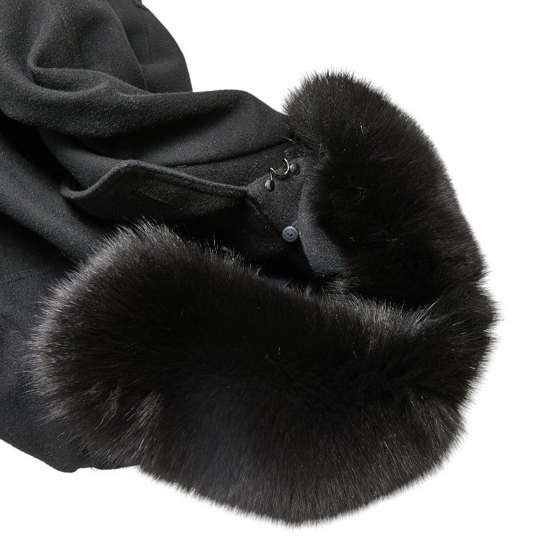 【美品】バーバリーロンドン　ロングコート　フォックスファー　アンゴラ　黒　M バーバリー ロンドン コート サイズ：34 ブラック ウール カシミヤ