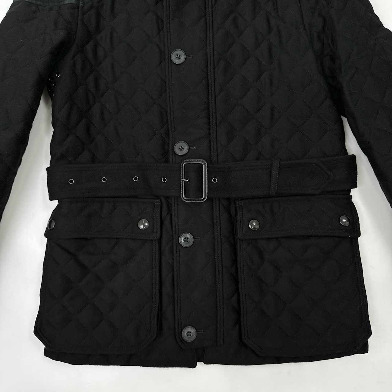 BURBERRY PRORSUM 襟ベロア切替 レザーショルダーパッチ ベルテッド