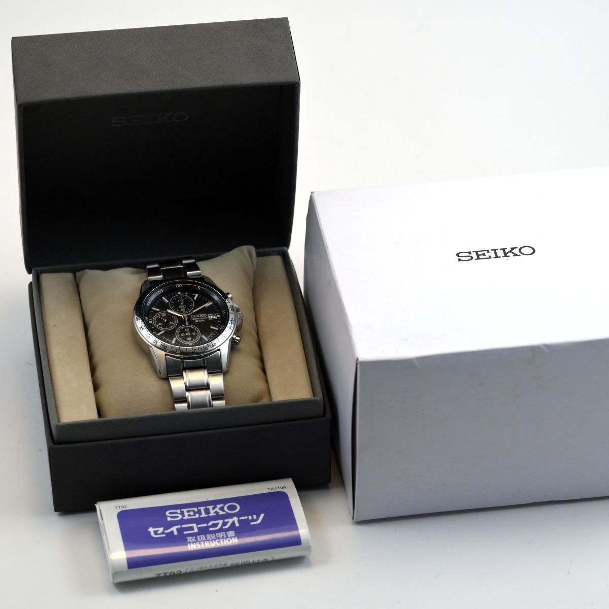 美品 セイコー SEIKO QUARTZ Chronograph SND367PC 38mm Black Tone 