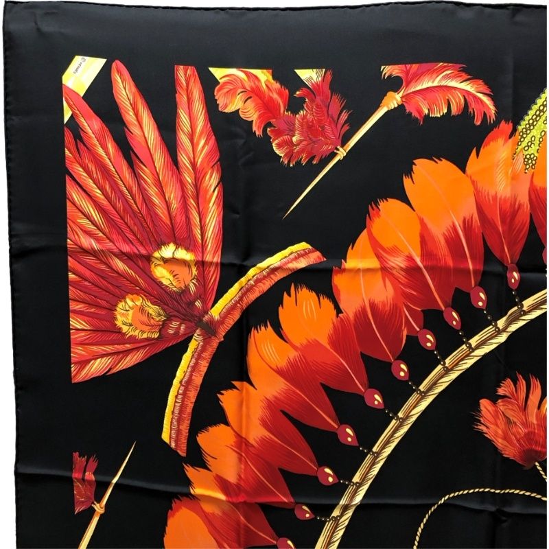 HERMES エルメス スカーフ カレ90 BRAZIL(detail) フェザー柄