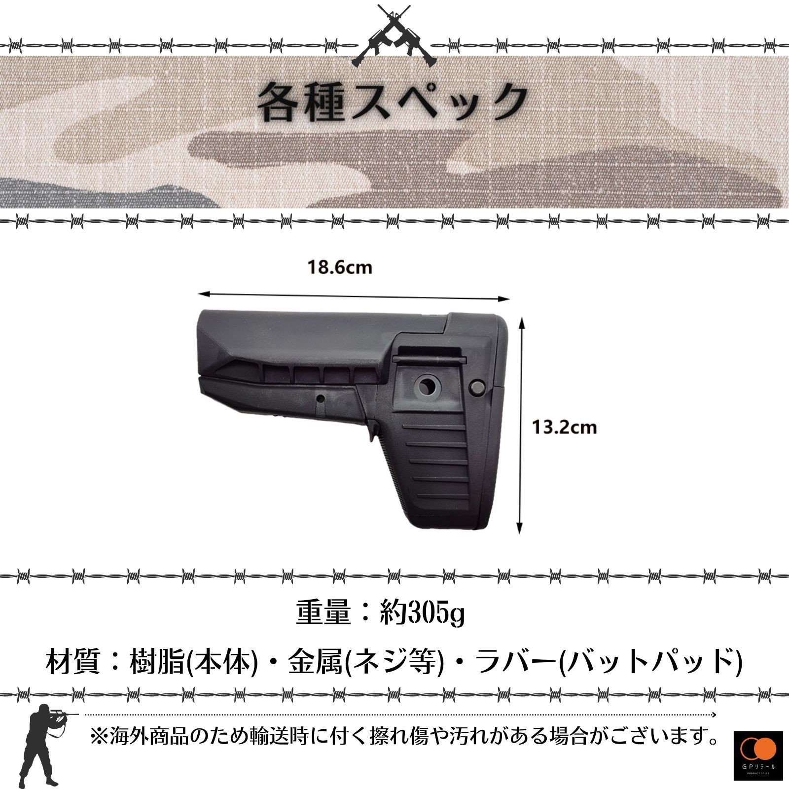 GPリテール BCM ガンファイター ストック MOD1 SOPMOD レプリカ M4 M16等に対応 ラバー製バットパッド (タン)