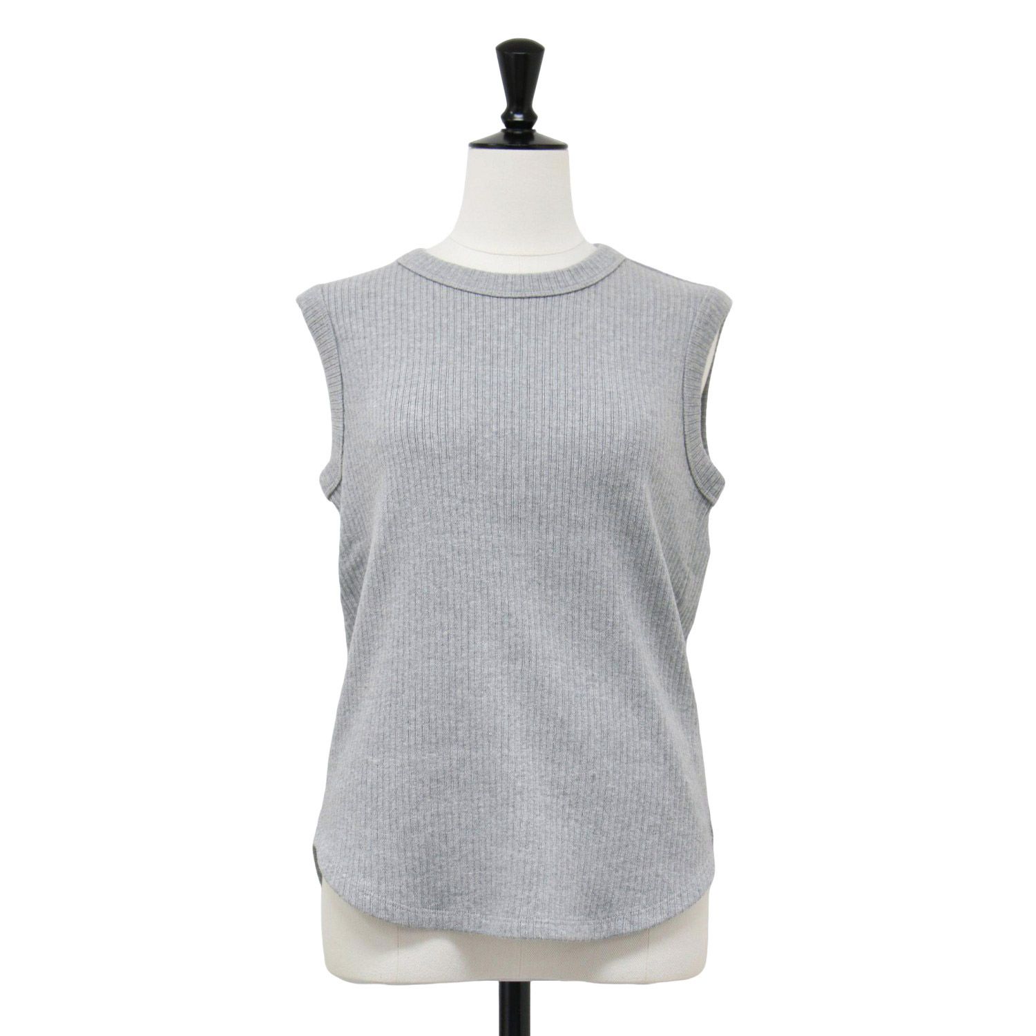 PLAIN PEOPLE プレインピープル カットソー グレー サイズ | リブ タイト ノースリーブ カットソー | タンクトップ Tシャツ プルオーバー コットン | | トップス レディース