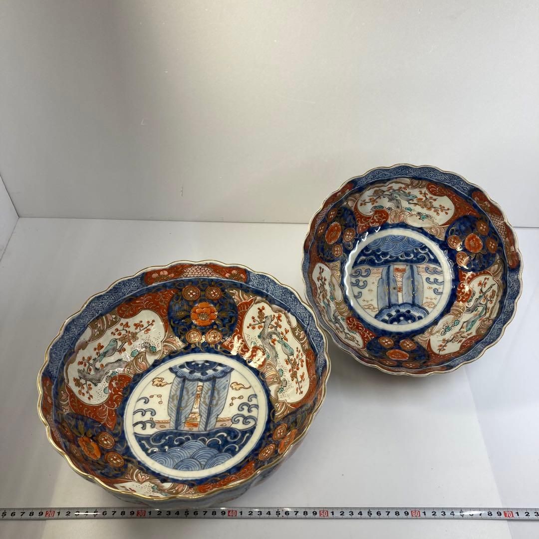 古伊万里 染錦 輪花鉢 2つ トコヒカ 東な6-0624