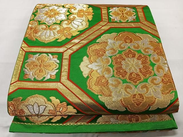 平和屋-こころ店□総刺繍 袋帯 名物裂 蜀江花鳥文 金銀糸 正絹