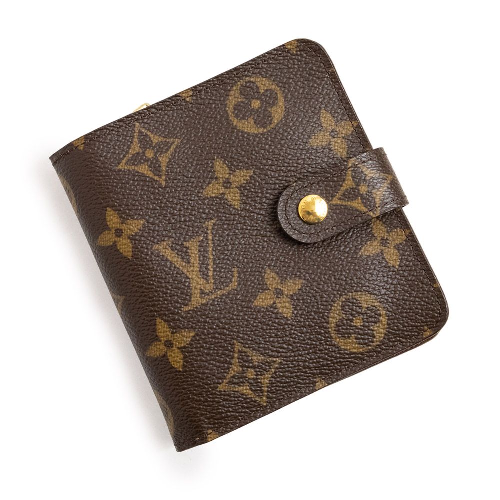 ルイ ヴィトン コンパクト ジップ 二つ折り財布 モノグラム ブラウン 茶 ゴールド金具 M61667 LOUIS VUITTON