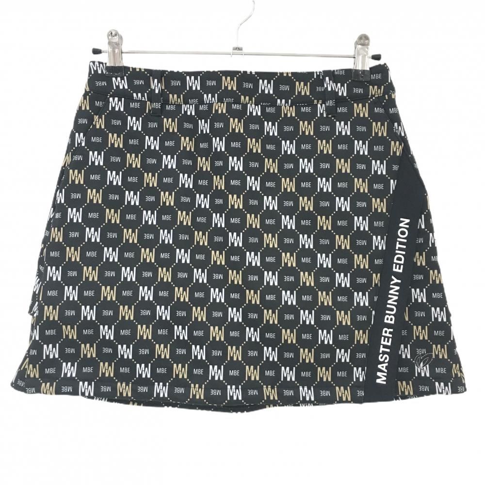 新品】マスターバニー スカート 黒×ベージュ×白 ロゴ総柄 裏起毛 
