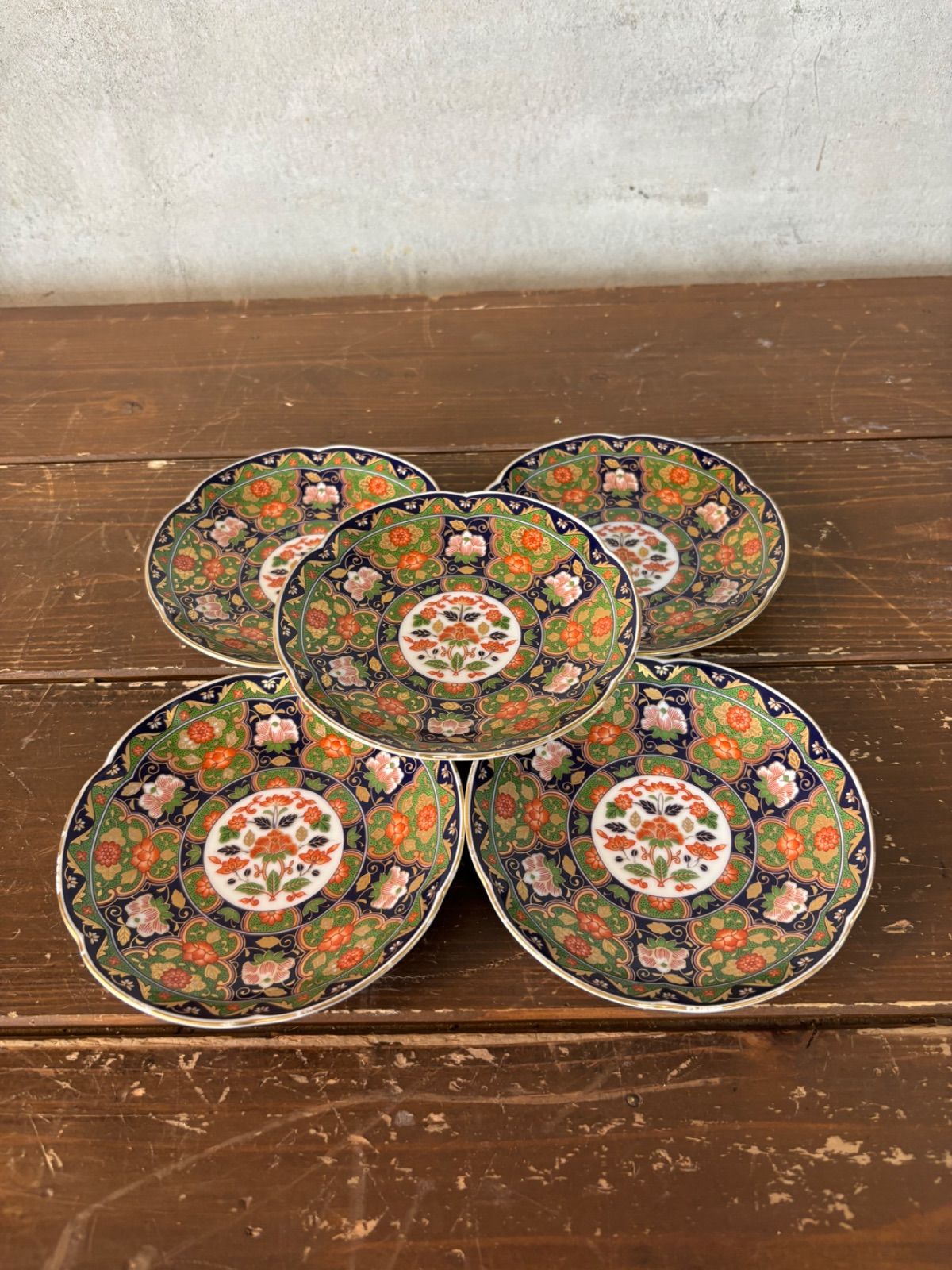 庫山窯 小皿 5枚セット 古伊万里金襴手 銘々皿揃 輪花皿 金彩 色絵 花