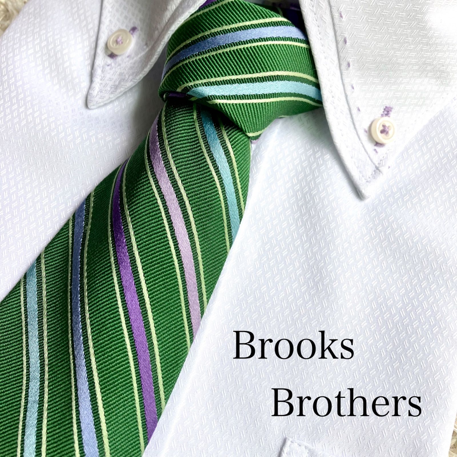 【希少】BROOKS　BROTHERS　シャツ　グリーン　ホワイト　アメリカ製