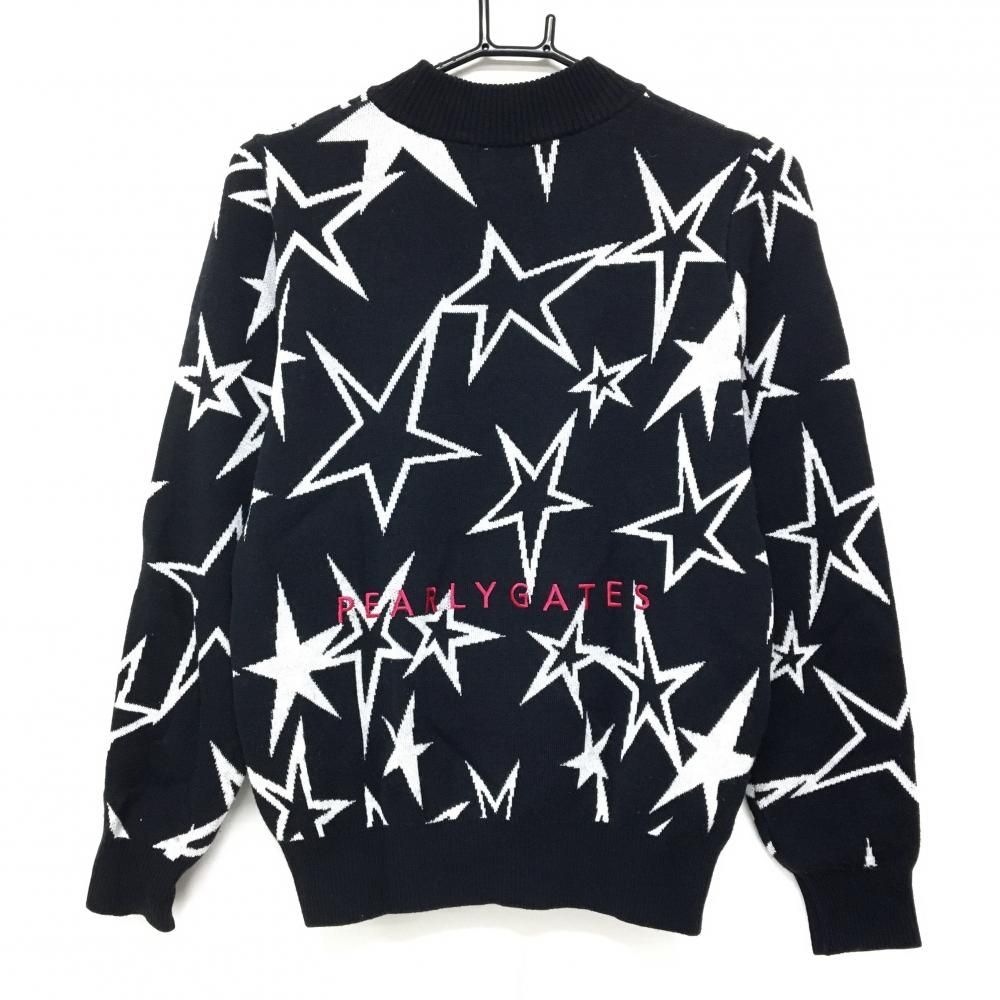 パーリーゲイツ ハイネックセーター 黒×白 星柄 ウール混 ニット レディース 1 M ゴルフウェア モデル PEARLY GATES