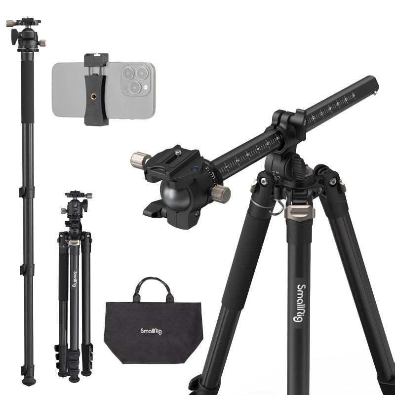 SmallRig CT200 俯瞰三脚 カメラ用三脚 ビデオ三脚 185cm 最大荷重10kg 俯瞰撮影 4段 レバー式 収納ケース付き アルカスイス式クイックリリースプレート対応 ウェイトバッグ付属