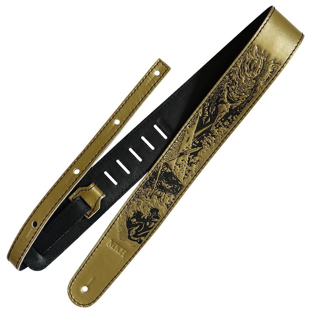 ギターストラップ 本革3mm厚ウエスタンバックル117〜130cm 紫