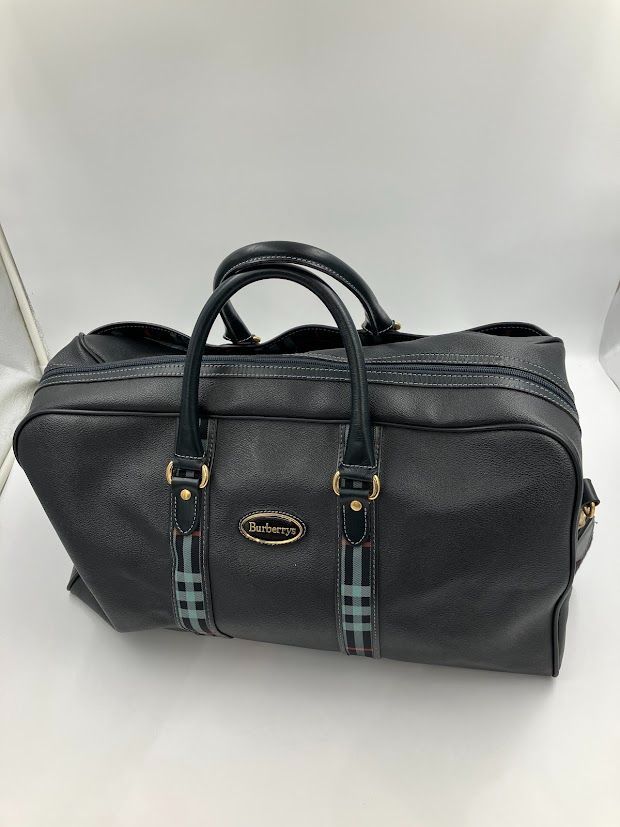 Burberrys バーバリーズ レザー ノバチェック ボストンバッグ トラベルバッグ 旅行かばん メンズ ネイビー系