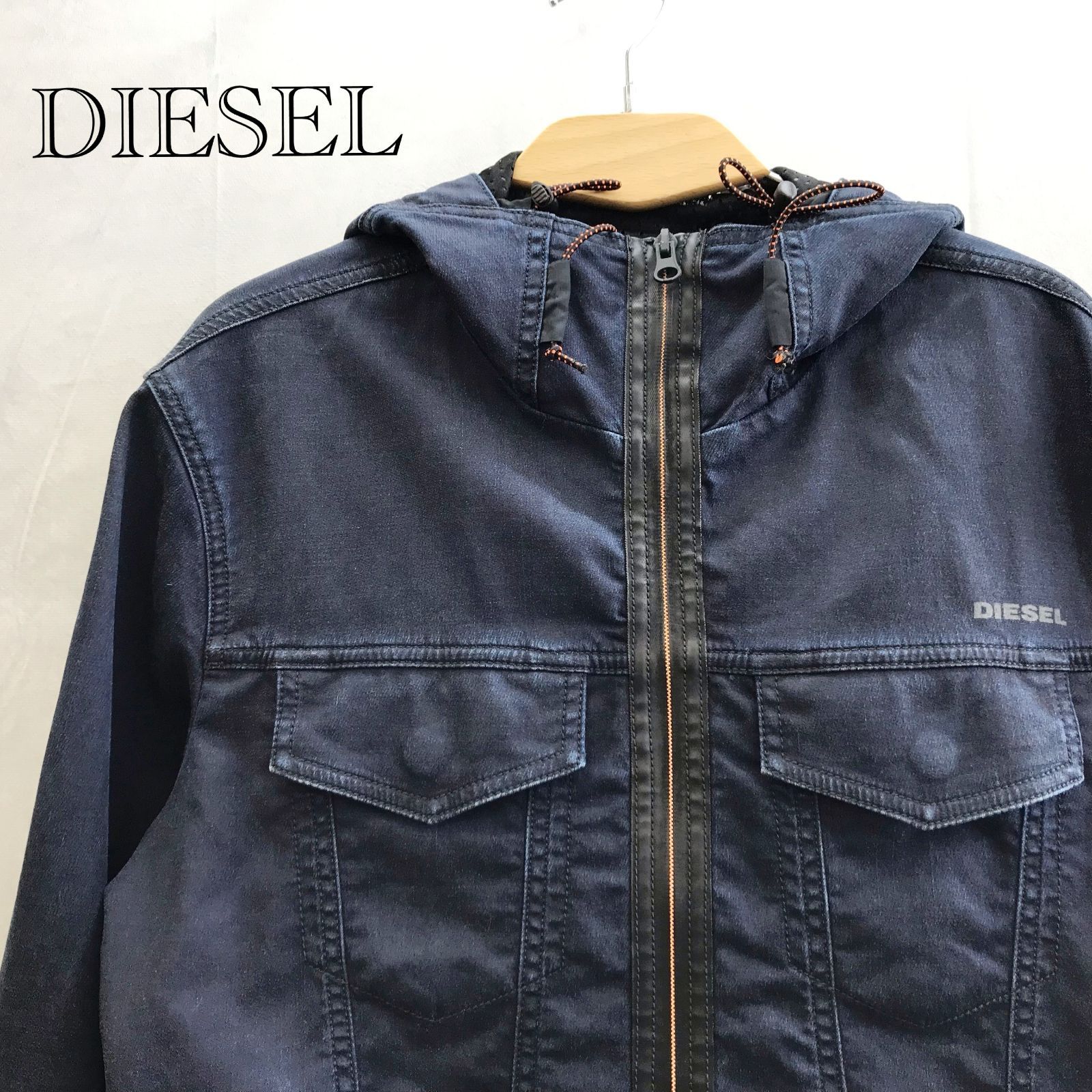 【希少】DIESEL デニム ジャケット フード コーティング ジョグ ネイビー DIESEL ディーゼル ジョグジーンズジャケット ネイビー S ジップップ