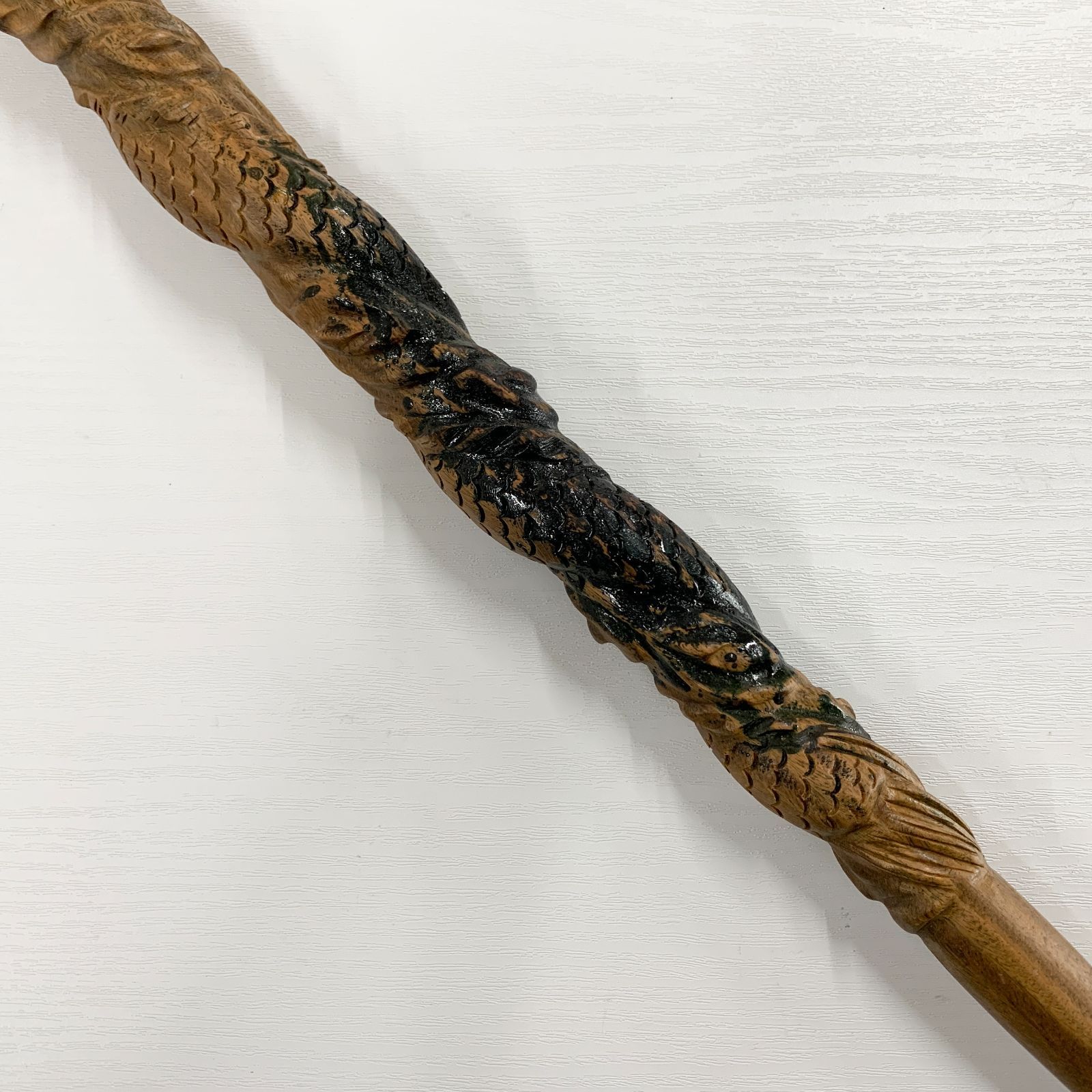 手彫り龍 杖 L字型 ステッキ 緑檀 ドラゴン - メルカリ