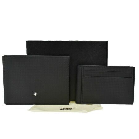 【中古】 美品 モンブラン MONTBLANC 二つ折り 札入れ 財布 ブラック レザー 保存袋 保存箱付き 09MK333