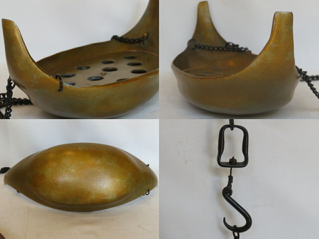 七月◇特売品）高岡鋳師 金谷浄雲作 唐金 吊舟花入 花鎖〈税込
