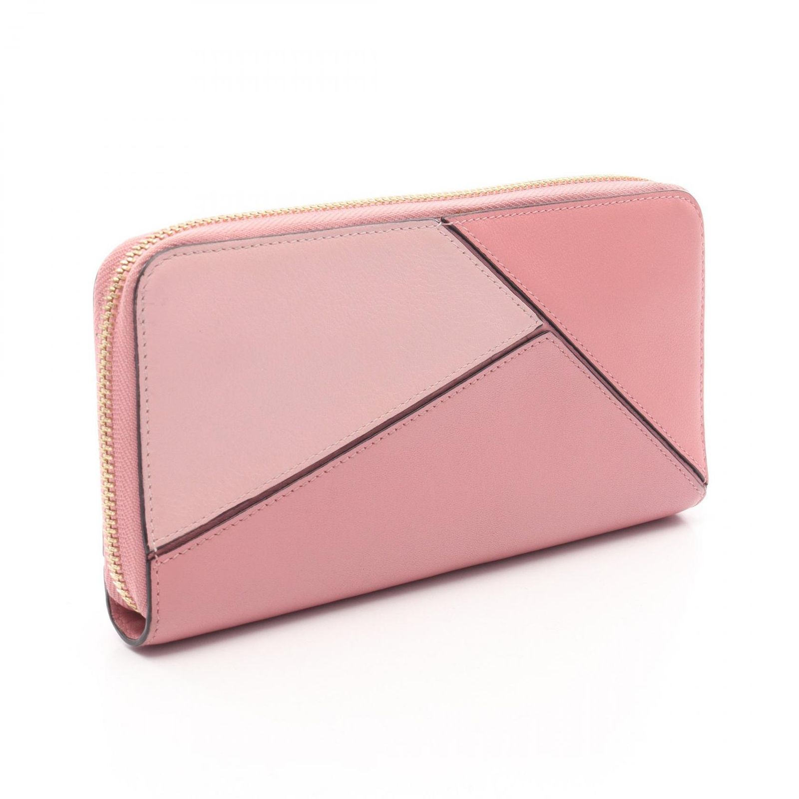 ロエベ LOEWE ラウンド長財布 パズルジップアラウンドウォレット 122N89UF13 ピンク レザー 長財布 レディース Used A