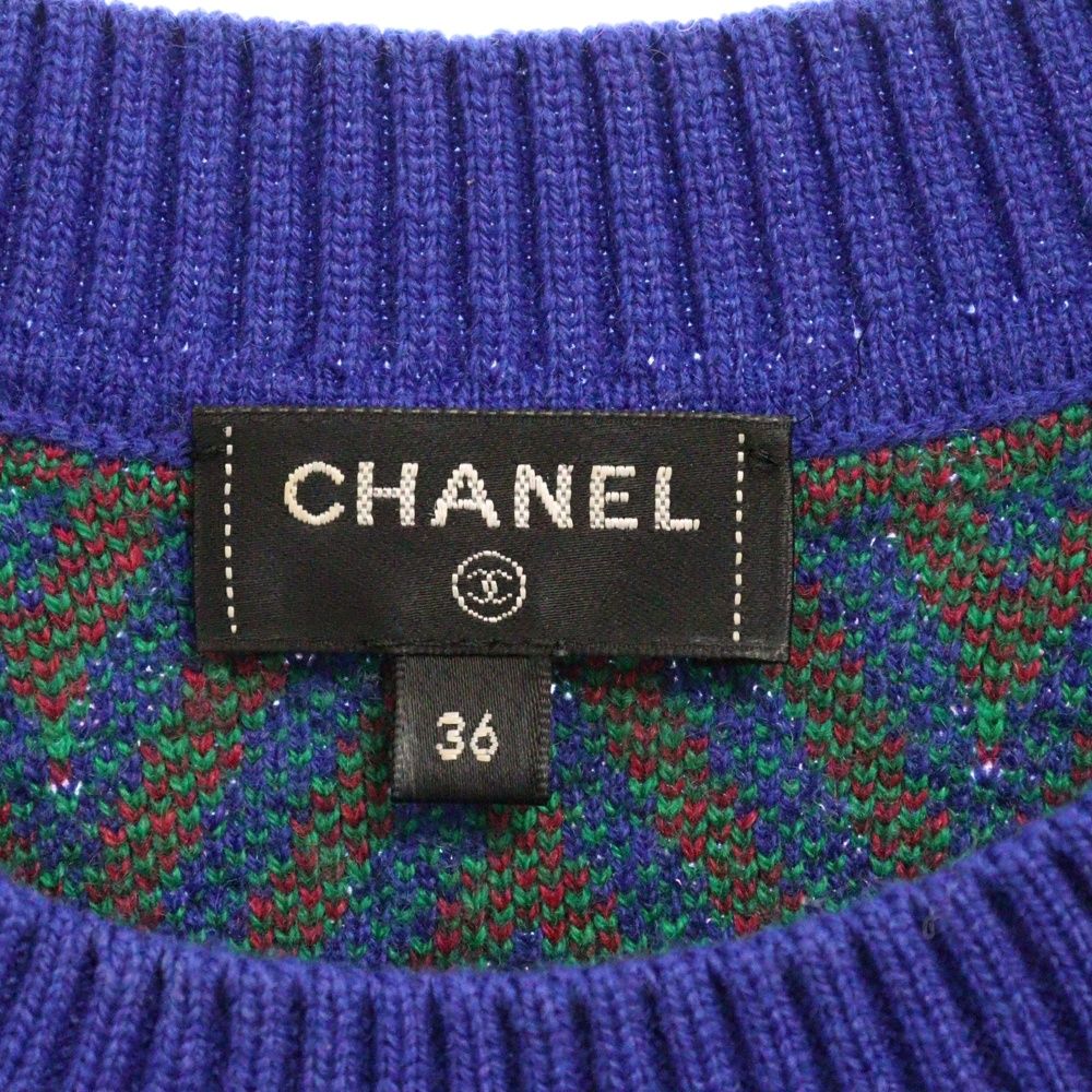 CHANEL シャネル ココマークロゴ 総柄長袖ニットワンピース レディース パープル/レッド P71619K10290 CHANEL (シャネル) ココマークロゴ 総柄長袖ニットワンピース