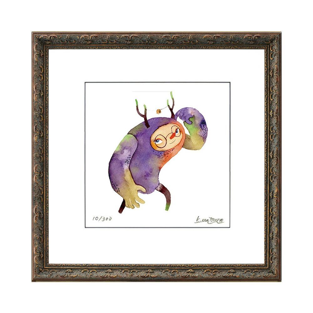 版画 松野和貴 「タートル」 ちょこっと妖精シリーズ 額入り 200角