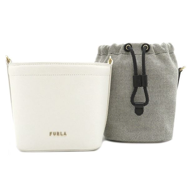 未使用級】 FURLA ショルダーバッグ ホワイト レザー ゴールド金具 