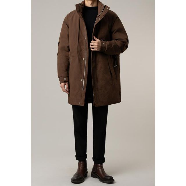 秋冬 コーデ メンズ 服 シンプル ファッション オシャレ 大人 かっこいい 大きいサイズ ストリート 紳士服 ライト グース ダウン ジャケット アウター ミドル丈 カジュアル パーカー コート