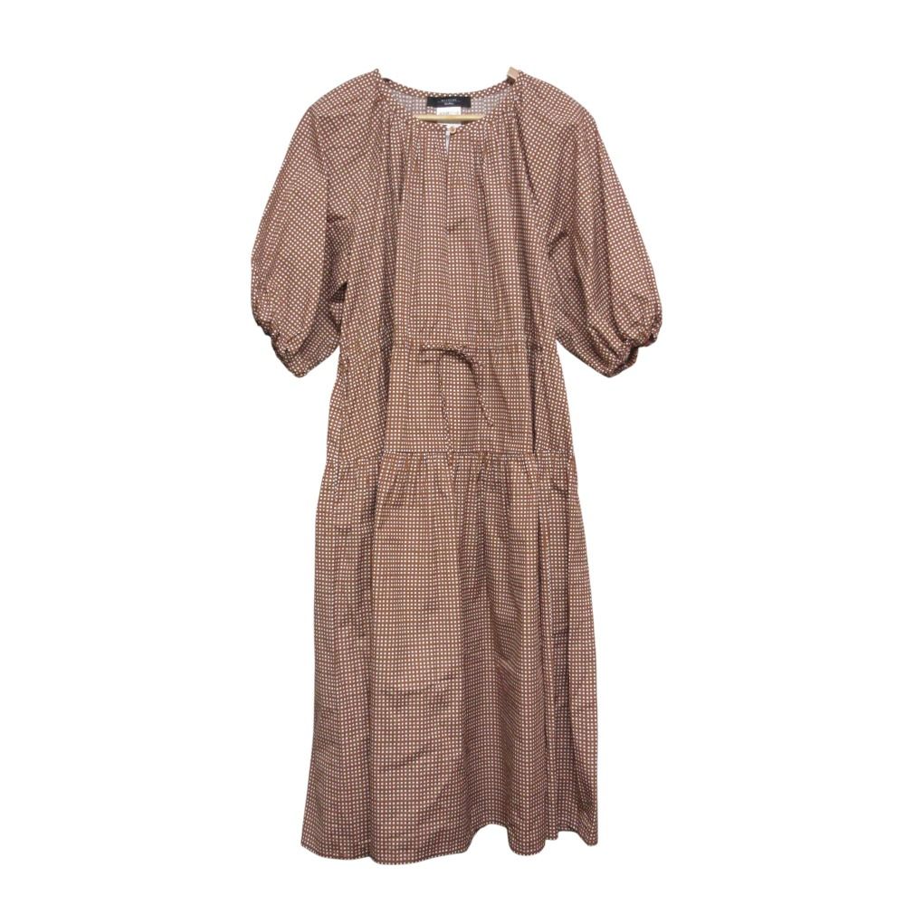 21SS MAXMARA WEEKEND マックスマーラウィークエンド スクエアドット 半袖 フ ロング ワンピース 38 ブラウン レディース 古着
