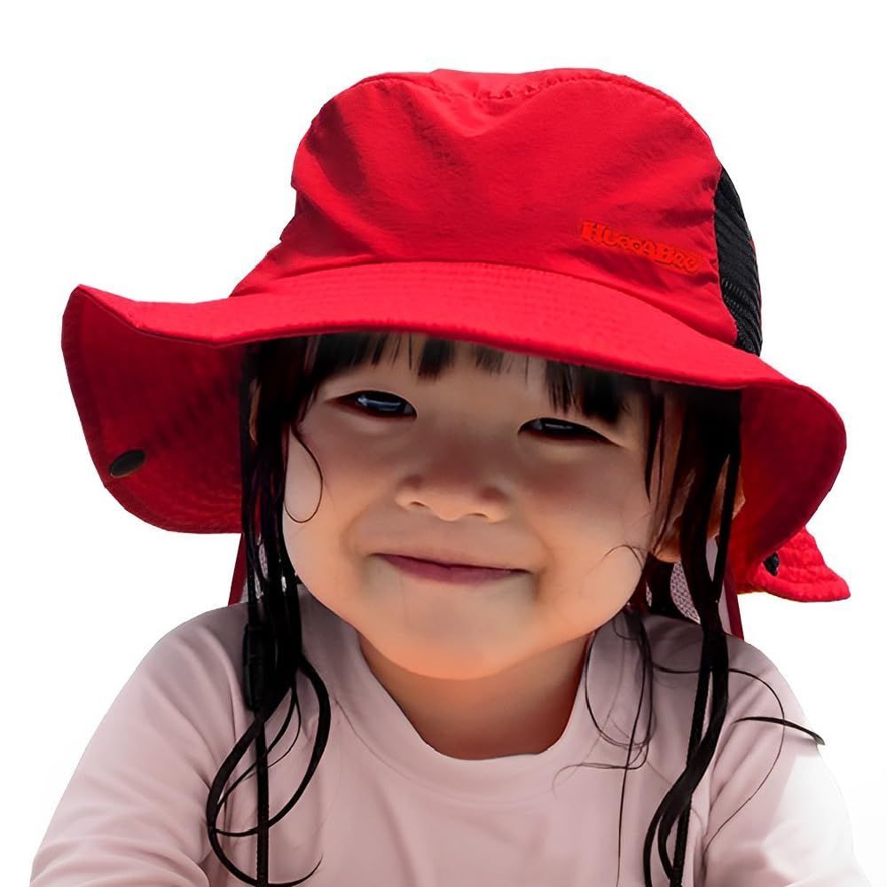 [HUGGABEE] 子供用サーフハット 日除け付にリニューアル キッズ帽子 サファリハット 取り外し可能日よけ付き UVカット