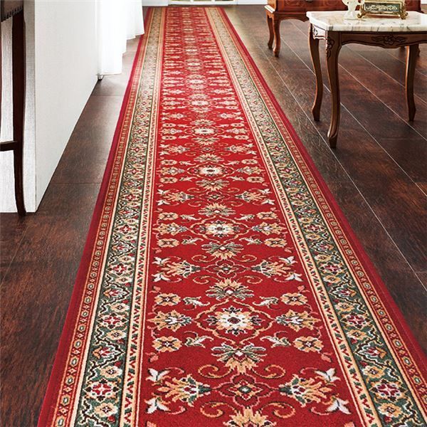 廊下カーペット 約幅78×340cm レッド 滑りにくい加工 フリーカット ベル