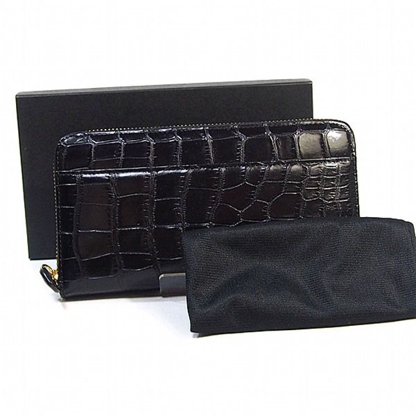 クロコダイル 0621 長財布 ブラック  CROCODILE 両サイド外ポケット付き ラウンドファスナー クロコダイル 0621 ラウンドファスナー クロコダイル 両サイド外