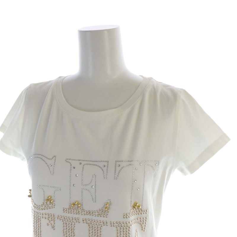 新品タグ付き Blumarine リボンラインストーンTシャツ サイズ40 白 ブルーガール ブルマリン BLUGIRL BLUMARINE Tシャツ カットソー