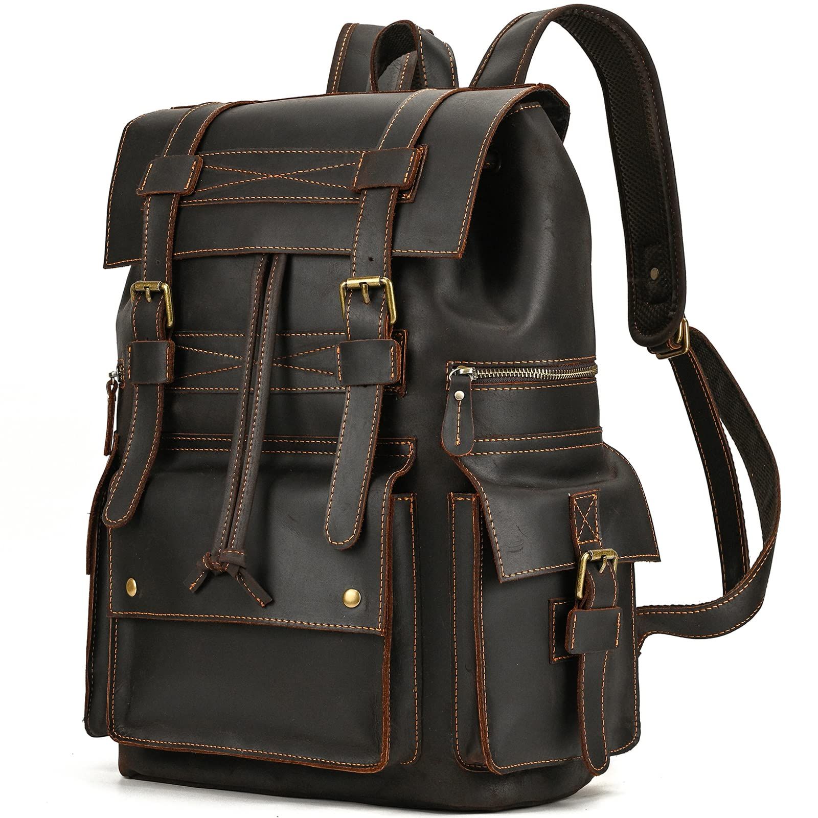 Luufan リュックサック 本革 メンズ レトロ バックパック レザー リュック A4 B4ファイル 17インチPC対応 通学バッグ 通勤鞄 大容量 ビジネスリュック 肩掛け鞄 厚手牛革 男性用 人気鞄