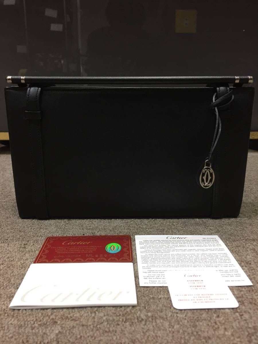 【美品】カルティエ カボション ハンドバッグ フォーマル カーフ レザー 黒 Cartier カルティエ カボションハンドバッグ ブラック レザー