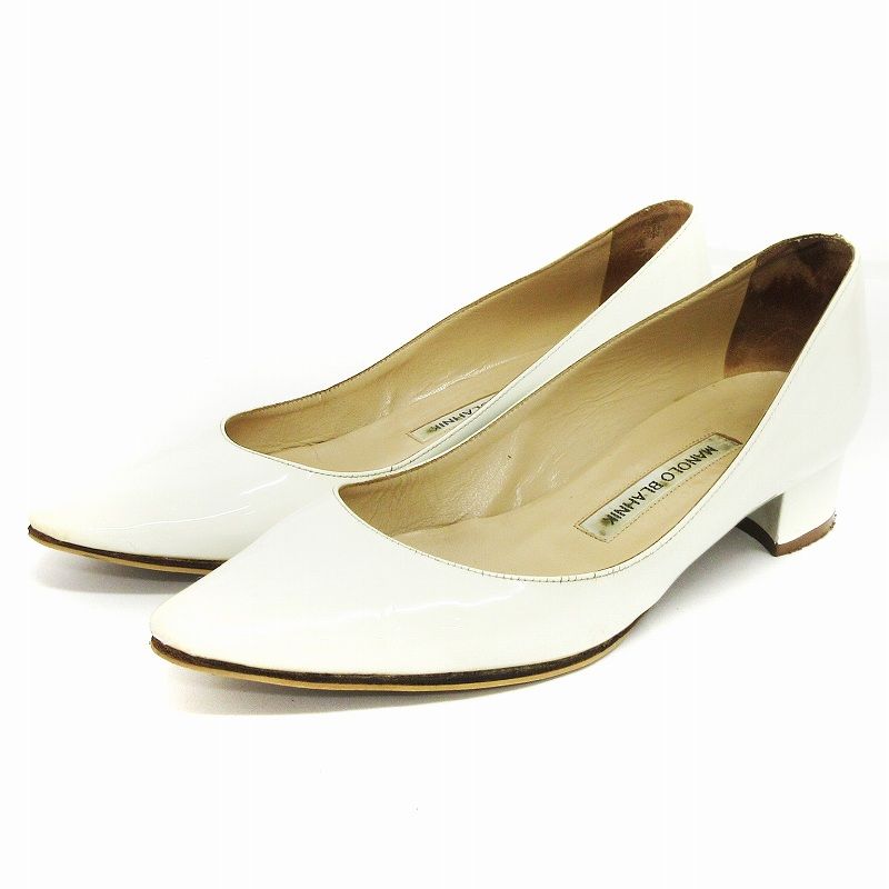 マロノブロニク★ハンギシ★ハイヒール★37 1/2/・24.5cm★白 マノロブラニク ハンギシ パンプス 24cm 37 ヒール 白 マノロブラニク
