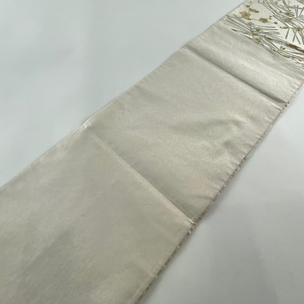 袋帯 変わり織 白 灰青 変わり市松 カジュアル 正絹 絹 中古 kp1967 袋帯 変わり織 白 ホワイト 灰青 ブルーグレー ベージュ こげ茶