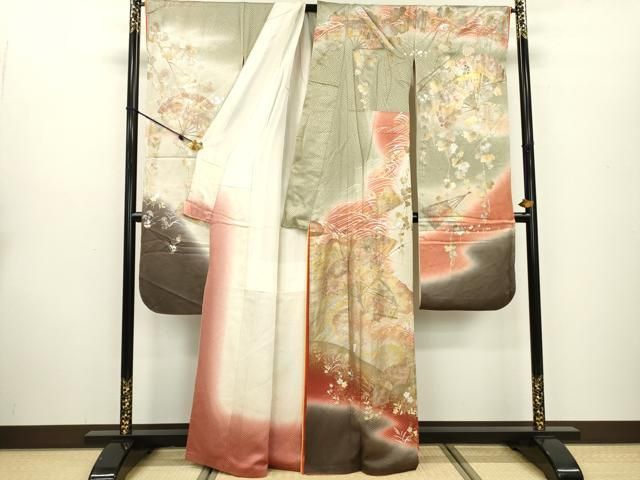 平和屋着物▽豪華振袖 扇面花文 暈し染め 金銀彩 正絹 逸品