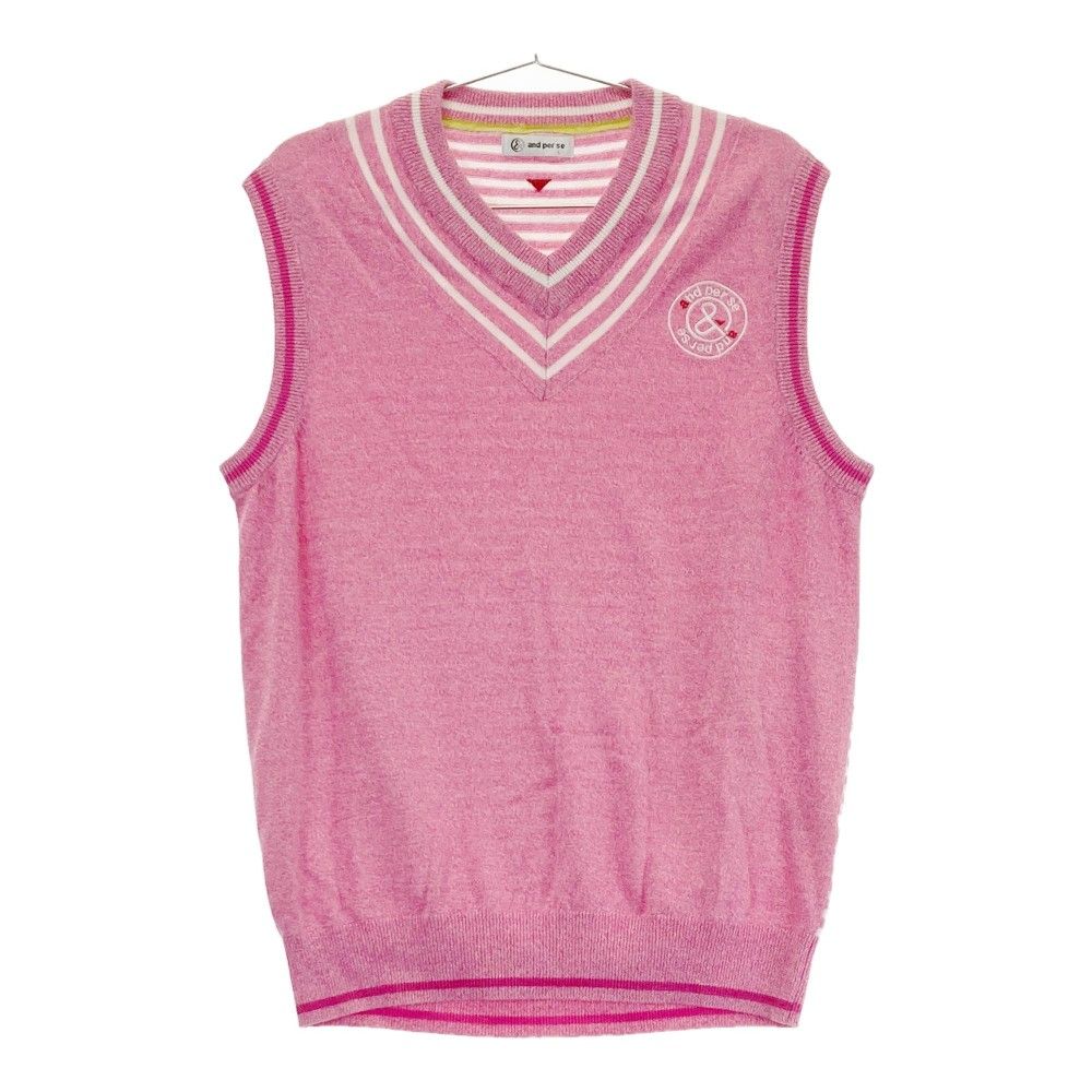サイズ：L AND PER SE アンパスィ ニット ベスト ボーダー柄 ピンク系