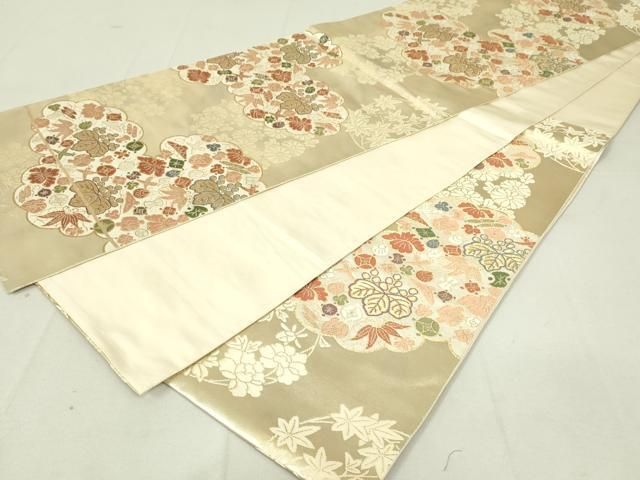 平和屋着物◎六通柄袋帯 唐織 雲取り吉祥花文 金糸 正絹 逸品