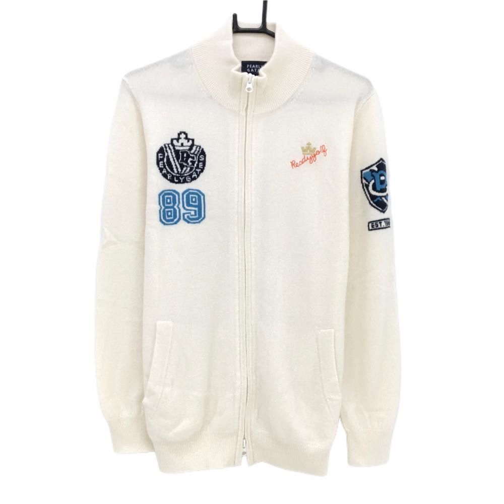 【美品】パーリーゲイツ ニットジャケット アイボリー カシミヤ100％ ロゴ刺しゅう  メンズ 6(XL) ゴルフウェア PEARLY GATES
