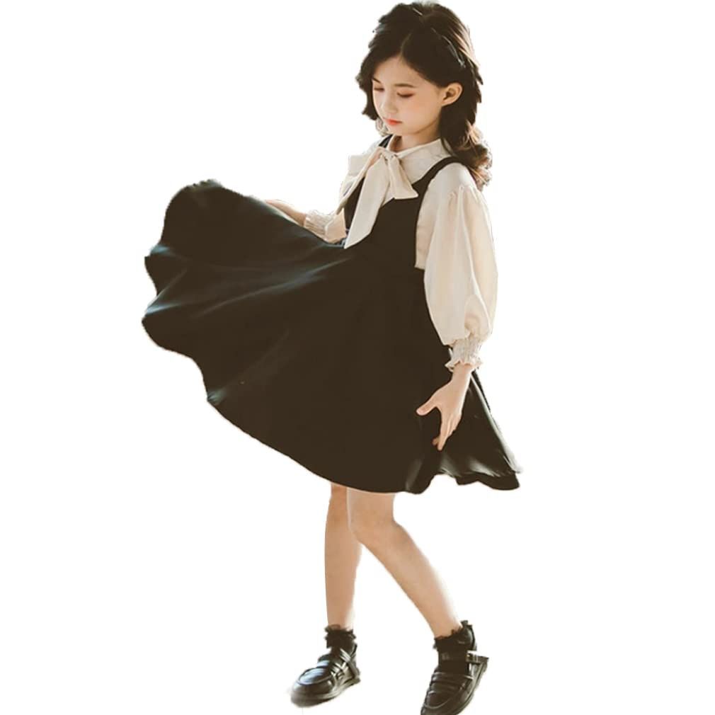 160_トップス+ワンピース [giminuo] 子供ワンピース 女の子 フォーマル キッズ ドレス 子供服 ワンピース ガールズ フォーマルワンピース 長袖 普通着 七五三 卒園式 入学式 発表会 結婚式 (160， 