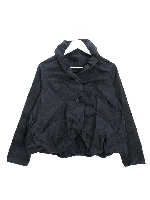 ジウ 慈雨 変形 ジャガード ジャケット 絞り紐 40 ネイビー 紺