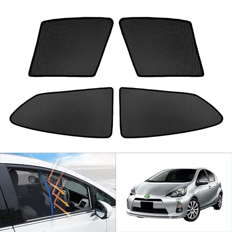 Cartist トヨタ アクア NHP10 NHP10H メッシュカーテン 2011-2021現行 遮光カーテン カーシェード UVカット 簡単着脱 遮光 断熱 インテリア マグネット式 日よけ サンシェード 車種専用 (AQUA， ブラッ